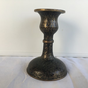 Vintage Chinese Black Cloisonne Candlestick Holder ~ 3-5/8&quot; Tall