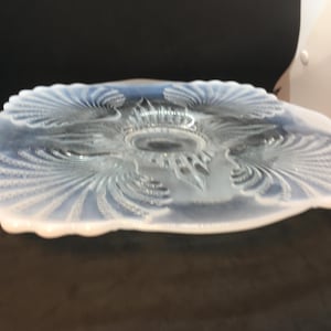 Vintage Moser White Opalescent Glass Cake Stand ~ Shell Pattern
