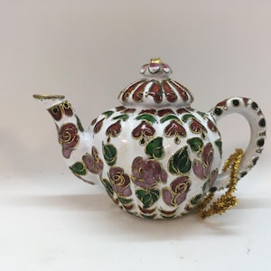 Vintage Chinese Cloisonne Enamel Teapot Shaped Christmas Ornament