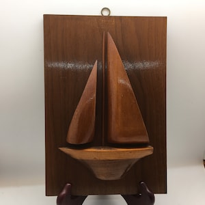 Folk Art Holz Segelboot Dekobild: Signiertes nautisches Wandbild (J1)