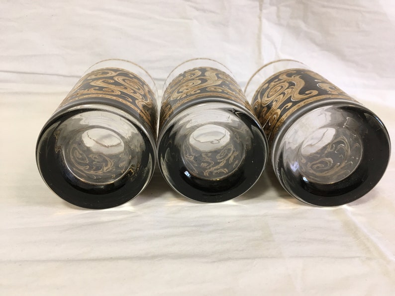 Culver Black 22K Gold Highball Drinking Glasses 1960s 3 Total ~ MCM Vintage Culver Bar Glasses