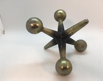Vintage MCM Style Cast Metal Silver Colored Jack Paperweight Bookend