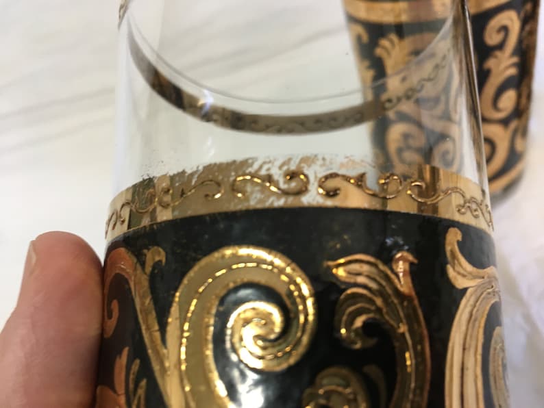 Culver Black 22K Gold Highball Drinking Glasses 1960s 3 Total ~ MCM Vintage Culver Bar Glasses