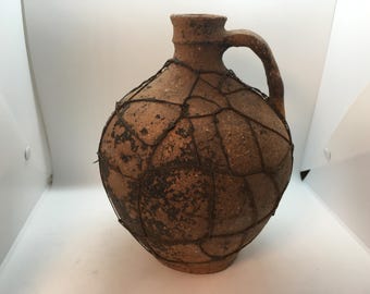 Open Fire Clay Cooking Pot from Ukraine ~ Ca 1920s ~ Wire Enmeshed (MD)