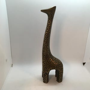Cast Metal (Brass) Gold Colored Giraffe Figurine Sculpture Statue ~ 12-3/8&quot; Tall