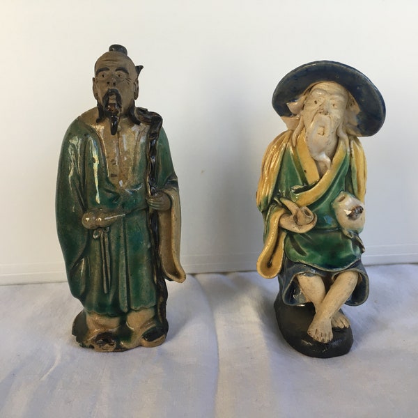 Antike chinesische Schlammmännerfiguren (2 Stück)