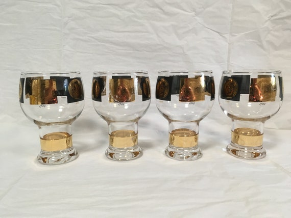 Set of Four Federal Glass Nordic Midnight Coupes MCM Vintage Cocktail/Champagne