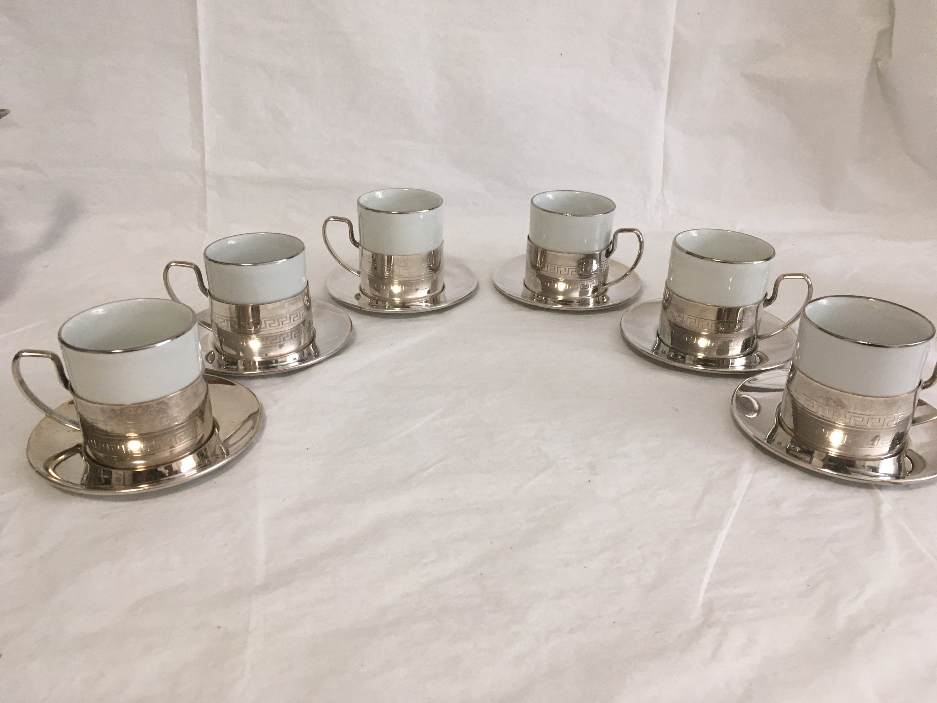 Demitasse Cups Saucers Italian Silver Plate and Porcelain 6 Etsy