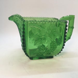 Beaded Grape Green Glass Creamer ~ EAPG by U S Glass Aka California States Series Pattern by U S Glass Co. ~ Circa 1899