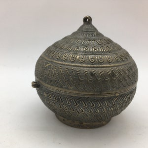 Vintage Islamic Ball-Shaped Metal Betel Nut Box