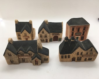 Phillip Laureston Mini Ceramic Buildings ~ British Architecture Bank, Kingshead Pub, Mill, Distillery, Garage ~ CHOICE