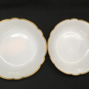 M. Redon Limoges France Gold Trimmed White Porcelain Bowls (2 Total) ~ 7.25&quot; Across