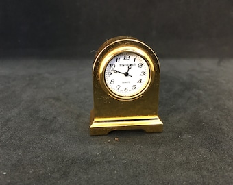 Platinum Miniature Brass Clock ~ 1.75" Tall and 1-3/8" x .75" at the Base ~ Works New Battery