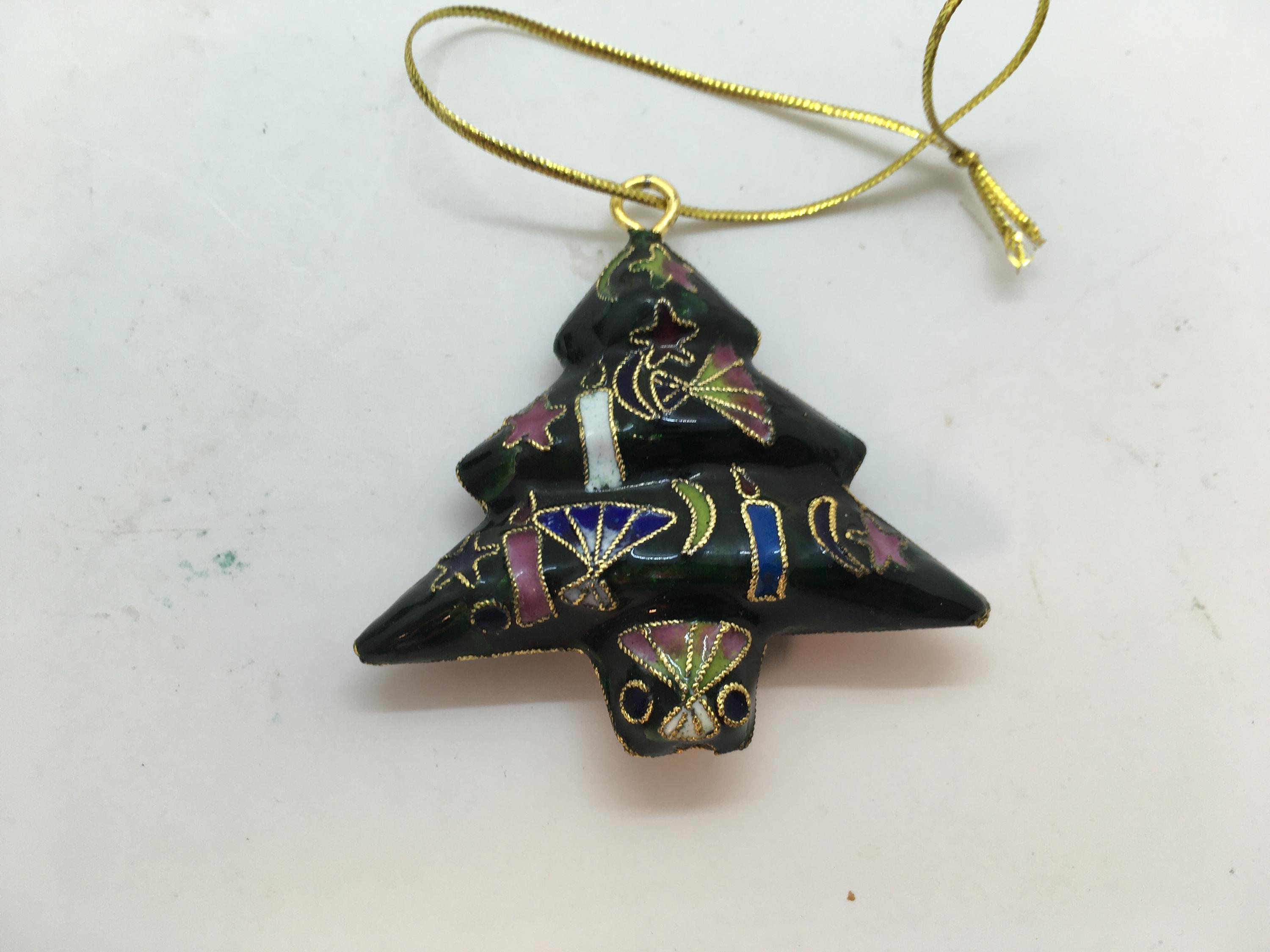 Vintage chinesische Cloisonne Emaille schwarze Weihnachtsbaum Weihnachtsverzierung ~ verpackt