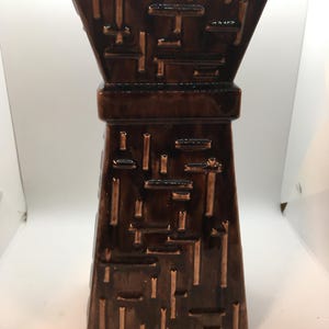 Mid Century Modern (MCM) Gonder Original Tall Geometric Brown Glazed Vase ~ Number 594
