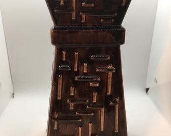 Mid Century Modern (MCM) Gonder Original hohe geometrische braun glasierte Vase ~ Nummer 594
