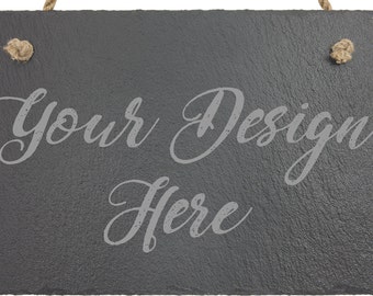 Custom Laser Engraved Slate Signs with Rope Hanger String, Personalized Stone Decor, Custom Slate Signage 11 3/4&quot; x 7&quot;
