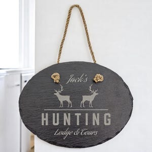 Custom Laser Engraved Slate Signs with Rope Hanger String, Personalized Stone Decor, Custom Slate Signage 7 3/4" x 6"