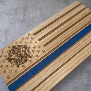 Thin Blue Line  Challenge Coin Display, Desk Coin Holder, Engraved Law Enforcement Coin Holder
