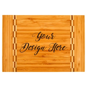 Bamboo Cutting Board with Butcher Block Inlay with Custom Laser Engraved Designs or Your Provided Design  18 1/4&quot; x 12&quot;
