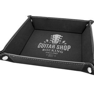 6&quot; x 6&quot; Black with Silver - Laserable Leatherette Snap Up Tray, Catch All, Personalized Business Gift, Monogrammed