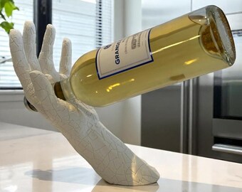 3D Printed VinoGrace Elegance Wine Holder / Hand Sculpture Wine Bottle Holder, Cantilever Bottle Holder