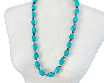 Vintage turquoise glass beaded necklace boho