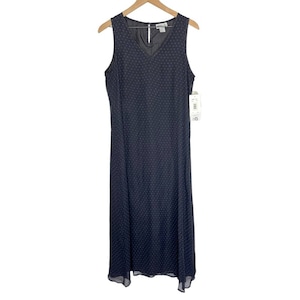 Vintage 90s silk black dress polka dot sleeveless v-neck size 10