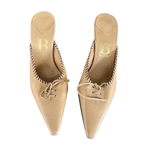 Vintage 90s Gaetano B tan leather slip on pointed toe heels size 36
