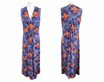 1970s Vintage V-Neck Floral Maxi Dress size L/XL