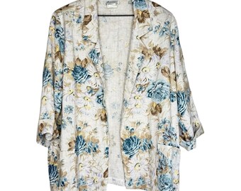 Cristin Stevens Large Floral Blazer Jacket Linen Blend Euro 
