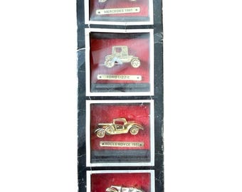 Vintage 80s Veteran Car Models Miniature Framed Display Set NOS Dollhouse Decor