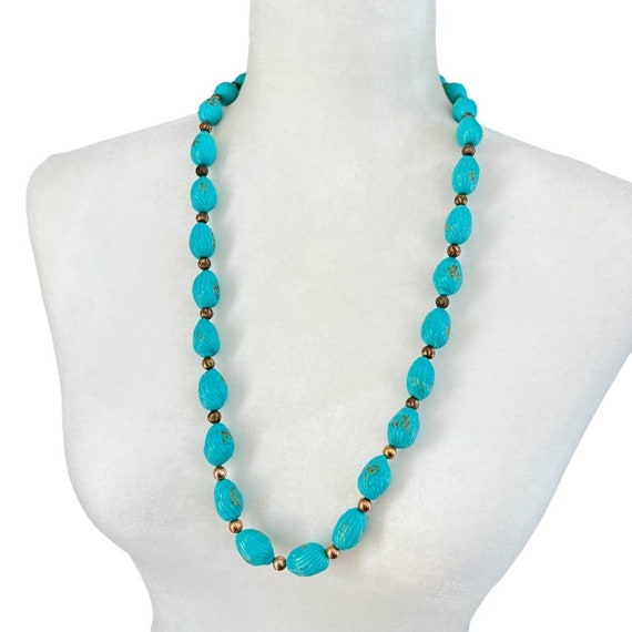 Vintage turquoise glass beaded necklace boho - image 1