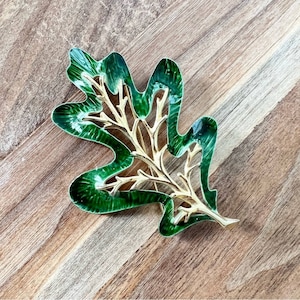 Vintage Sarah Coventry Enamel and Gold Oak Leaf Brooch Cottagecore Nature Tree