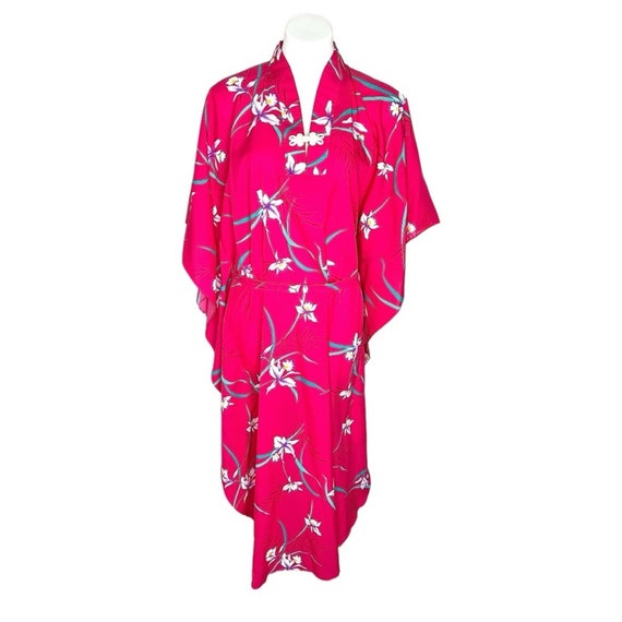 1990s kimono caftan dress made in Hawaii pink tro… - image 1