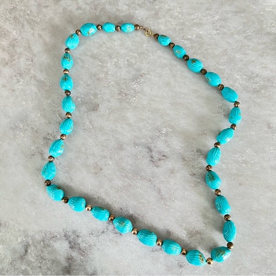 Vintage turquoise glass beaded necklace boho - image 2