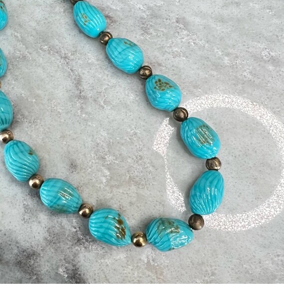 Vintage turquoise glass beaded necklace boho - image 4