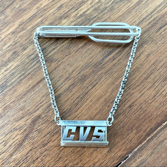 Vintage Swank CVS initials tie clip, silver tone