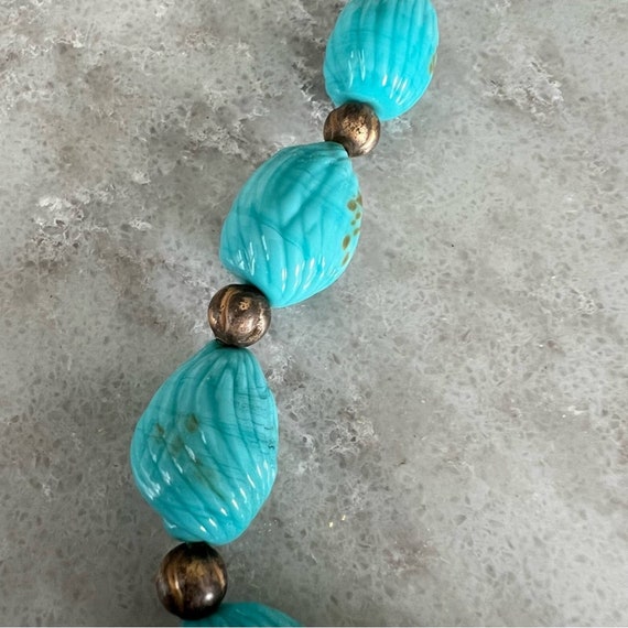 Vintage turquoise glass beaded necklace boho - image 3