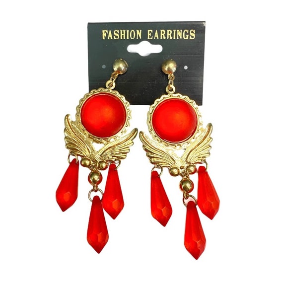 80s lucite red/gold statement dangle earrings