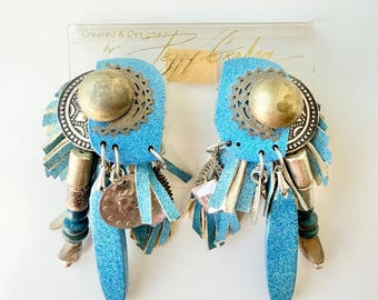 Vintage 1980s Peggy Graham Statement Earrings Clip On Original Card Maximalist