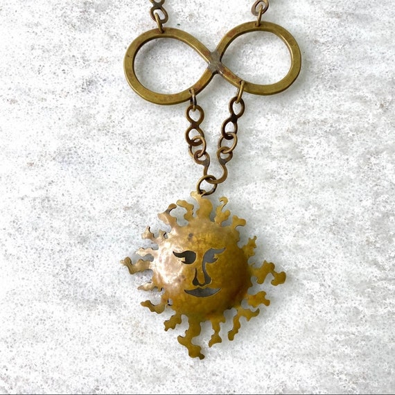 Vintage Brass Infinity Sun Boho Necklace - image 3