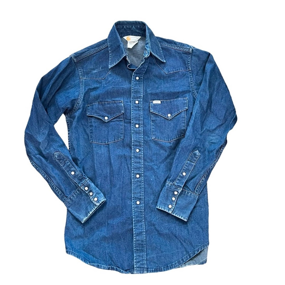 Vintage Carhartt Rugged Outdoor Wear Pearl Snap Denim Shirt