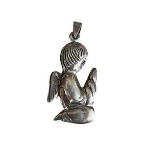 Vintage 925 Sterling Silver Puffy Angel Necklace Pendant
