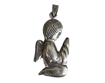 Vintage 925 Sterling Silver Puffy Angel Necklace Pendant