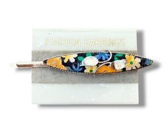 Vintage 1980s Floral Fabric Barrette Hair Clip Cottagecore NOS
