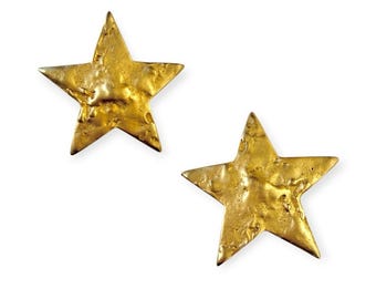 Vintage 80s FO Inc Fernando Originals Gold Star Clip On Earrings Statement