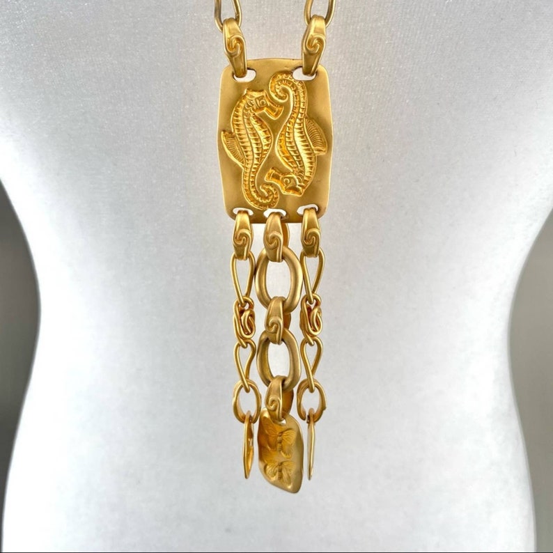 Vintage Liz Claiborne Seahorse Gold Necklace image 2