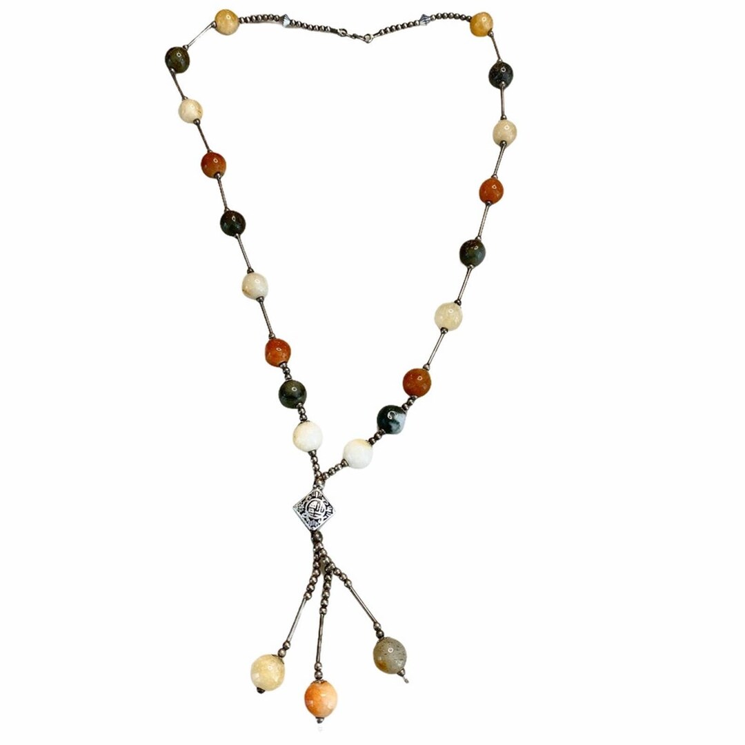 Vintage Quartz Tassel Beaded Necklace Etsy