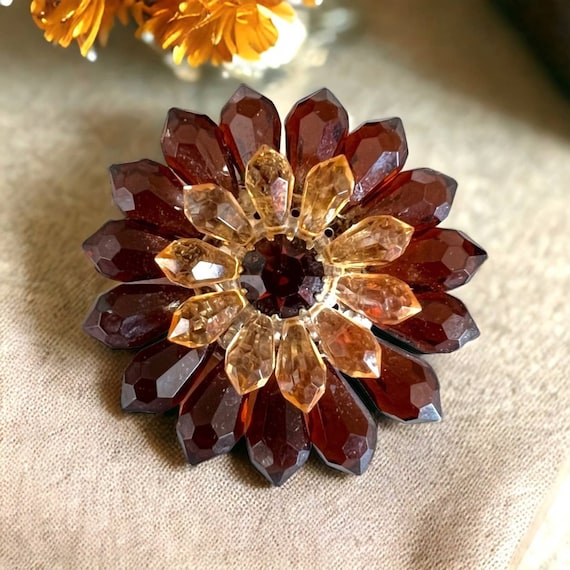Vintage 60s West Germany beaded floral brooch pin… - image 1